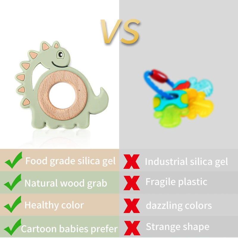 Dinosaur silicone teether for your little baby or toddler. this teether is great for kids ages 6 months to 3 years. And don't forget it is a cute gift too!