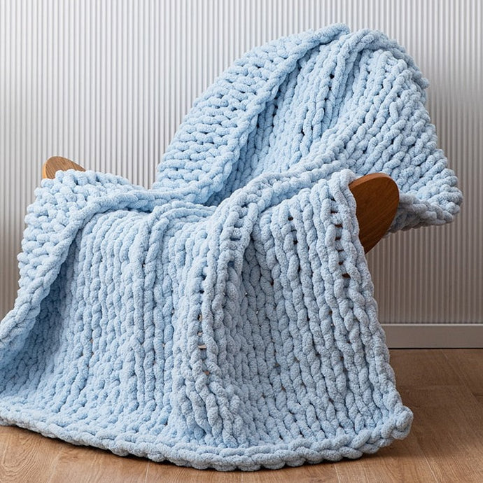 Cozy and perfect for snuggling, this light blue knitted throw blanket will bring warmth and comfort to your kids' bedroom. Its soft, luxurious fabric is sure to create special moments of relaxation and relaxation. Let the chill out!  Size: 50 x 62 inches (130cm x 160cm) Material: High Quality Acrylic Machine wash colors separately wash in cold water, gentle cycle, tumble dry low, low iron. For Kids 7 and Up 
