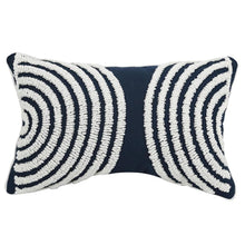 Load image into Gallery viewer, This navy blue semi circles pillow cover provides a soft, stylish look for your nursery or children&#39;s bedroom. Its luxurious fabric and unique embroidered pattern will add a touch of sophistication and elegance to any room. Choose from yellow or beige colors and square or rectangular shapes to create a truly unique custom look for your kid&#39;s bedroom.
