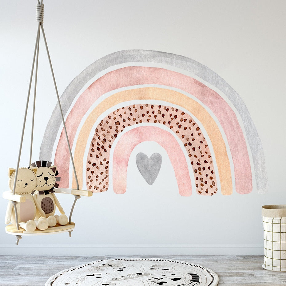 Large rainbow wall sticker for your kids bedroom. This removable Nordic 3D wall decal is a great way to decorated your kids bedroom or nursery. Simply peel and stick. Material:Non-Toxic PVC. Where to use: Use this sticker on a smooth surface.  View image with instructions on how to apply.