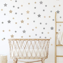 Load image into Gallery viewer, Cute star wall stickers for your little kid&#39;s room. Material: non-toxic PVC. These stickers are removable. Look at the instruction on how to apply. This is a translucent sticker, apply it on a solid colored wall. 
