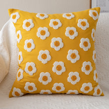 Load image into Gallery viewer, This embroidered daisy yellow  square or rectangular pillow cover is the perfect decorative pillow for your kids or baby bedroom. Solid color back. Pillow insert not included.  Technics: Woven  Size: 17.71. x 17.71 inches (45x45cm) or 11.81 x 19.68 inches (30 x 50cm) Pattern: Embroidered Open: Zipper Material: Cotton, Canvas and Polyester
