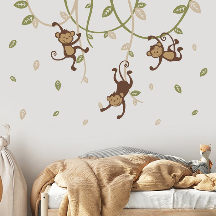 Bring a wild jungle into your kids' bedroom with our fun and unique Jungle Monkeys Wall Decal! Made of durable PVC material, this peel and stick decal is easy to use and – don’t worry – completely removable when you’re ready for a decor switch-up. Get your family of monkeys movin' and groovin' on the wall in no time!