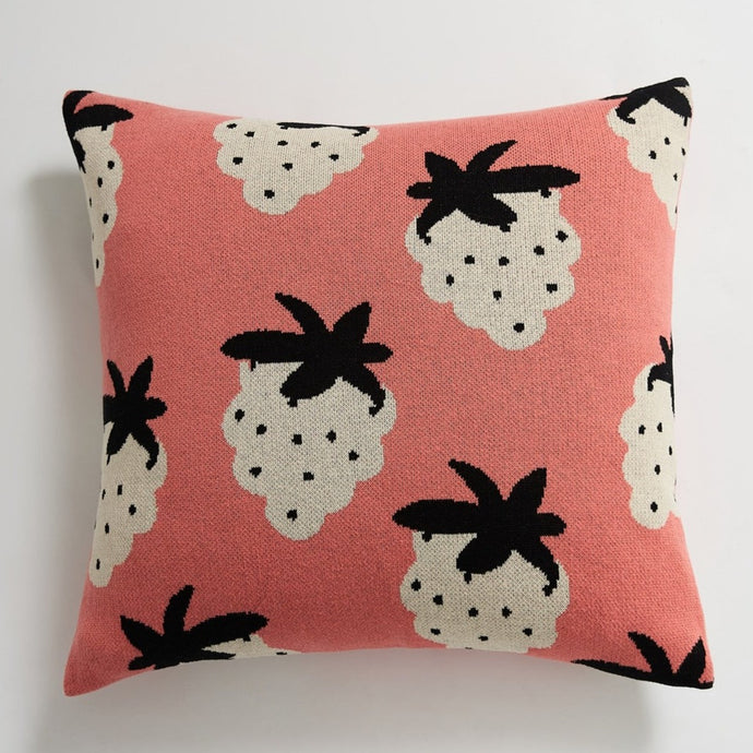 Brighten up your little one's space with this colorful strawberry knitted pillow cover! Crafted with summer strawberry cotton material, these vibrant, 17.71 x 17.71 inch pillow cases are sure to bring a smile to any room. Add a touch of happiness to your kid's bedroom today! Pillow insert not included.   Size:  17.71 x 17.71 inch (45cm x 45cm) Material: Cotton