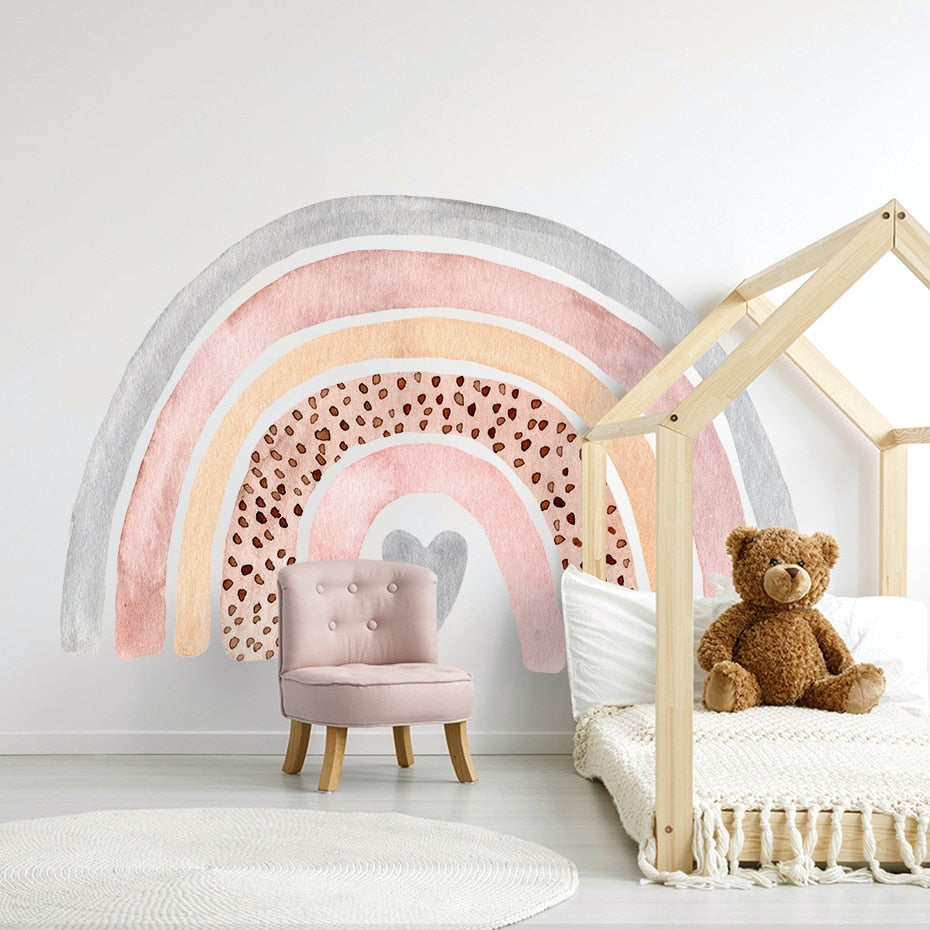 Large rainbow wall sticker for your kids bedroom. This removable Nordic 3D wall decal is a great way to decorated your kids bedroom or nursery. Simply peel and stick. Material:Non-Toxic PVC. Where to use: Use this sticker on a smooth surface.  View image with instructions on how to apply.