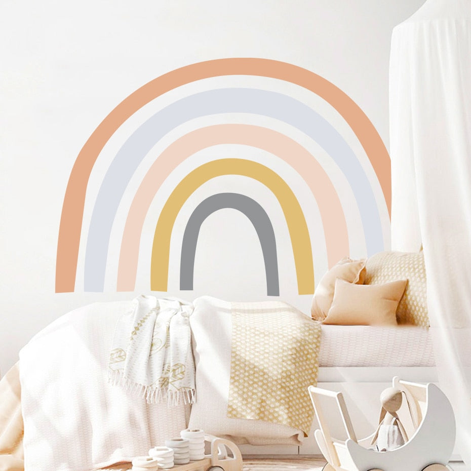 Large rainbow wall sticker for your kids bedroom. This removable Nordic 3D wall decal is a great way to decorated your kids bedroom or nursery. Simply peel and stick. Material:Non-Toxic PVC. Where to use: Use this sticker on a smooth surface.  View image with instructions on how to apply.