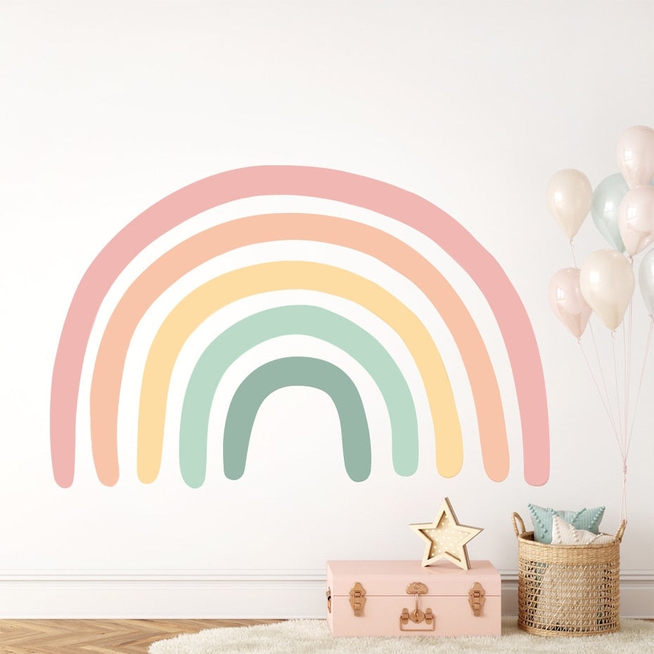 Large rainbow wall sticker for your kids bedroom. This removable Nordic 3D wall decal is a great way to decorated your kids bedroom or nursery. Simply peel and stick. Material:Non-Toxic PVC. Where to use: Use this sticker on a smooth surface.  View image with instructions on how to apply.