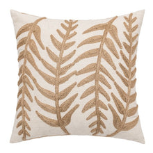 Load image into Gallery viewer, Step up your kid&#39;s room game with this fern taupe throw pillow! This soft and comfy cover features a sophisticated embroidered fern pattern, available in yellow or beige and square or rectangular shapes for tons of customization. Jazz up your nursery or little one&#39;s bedroom with a pillow that says, &quot;I&#39;m stylish but I don&#39;t take myself too seriously!&quot;
