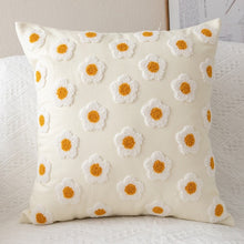 Load image into Gallery viewer, This embroidered daisy beige square pillow cover is the perfect decorative pillow for your kids or baby bedroom. Solid color back. Pillow insert not included.  Technics: Woven  Size: 17.71. x 17.71 inches (45x45cm) or 11.81 x 19.68 inches (30 x 50cm) Pattern: Embroidered Open: Zipper Material: Cotton, Canvas and Polyester
