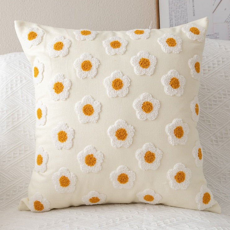 This embroidered daisy beige square pillow cover is the perfect decorative pillow for your kids or baby bedroom. Solid color back. Pillow insert not included.  Technics: Woven  Size: 17.71. x 17.71 inches (45x45cm) or 11.81 x 19.68 inches (30 x 50cm) Pattern: Embroidered Open: Zipper Material: Cotton, Canvas and Polyester