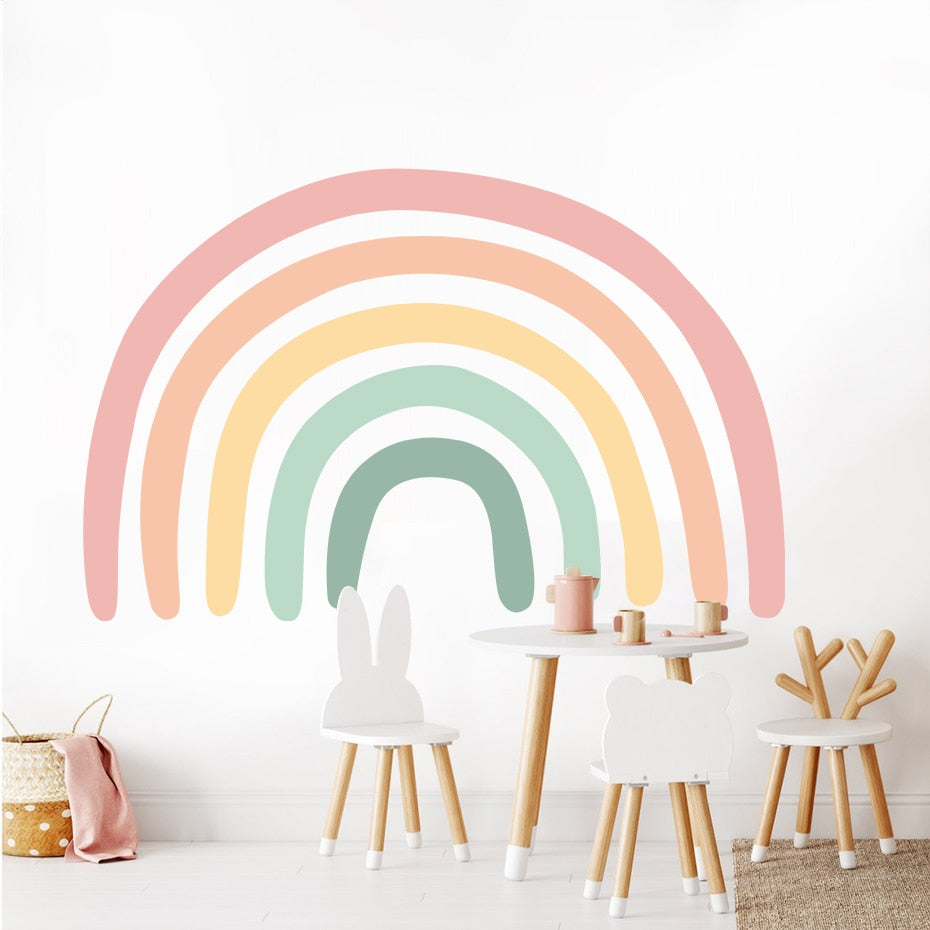 Large rainbow wall sticker for your kids bedroom. This removable Nordic 3D wall decal is a great way to decorated your kids bedroom or nursery. Simply peel and stick. Material:Non-Toxic PVC. Where to use: Use this sticker on a smooth surface.  View image with instructions on how to apply.