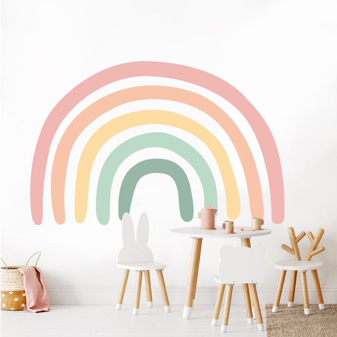 Large rainbow wall sticker for your kids bedroom. This removable Nordic 3D wall decal is a great way to decorated your kids bedroom or nursery. Simply peel and stick. Material:Non-Toxic PVC. Where to use: Use this sticker on a smooth surface.  View image with instructions on how to apply.