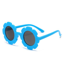 Load image into Gallery viewer, Blue sunflower kids sunglasses for your little diva. These sunglasses are perfect for kids ages 3 to 9 years.

