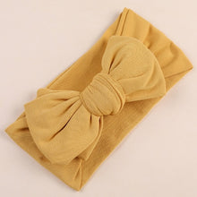 Load image into Gallery viewer, Sweet yellow bow knot head wrap for your 6 month to 3-year-old little girls. This baby and toddler headband comes in white, pink, amethyst, yellow, brown, green, blue and grey. Material: Cotton Blends. Size: 6.69 x 3.5 cm (17cm x 9cm).
