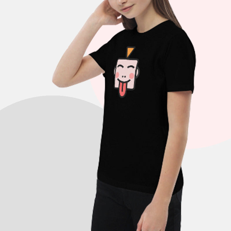 Put your kids in this fun Livieboo black t-shirt that's cute, super comfortable, and made of natural fabrics! Perfect for kids ages 3 to 14! This 100% organic cotton tee is sure to become their favorite!