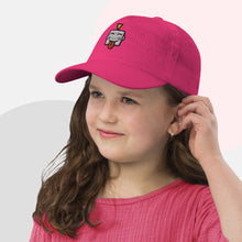 Load image into Gallery viewer, Protect your little one from the sun in style with this 100% hot pink cotton Livieboo kids cap. It has a size adjuster and a button to secure the cap, so it’ll fit them just right! Head circumference: 19″–23″ (48.3 cm–58.4 cm)
