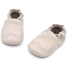 Load image into Gallery viewer, These are great soft sole beige baby shoes for your first walker. The flexibility of these leather baby shoes makes it easy to crawl and walk. 
