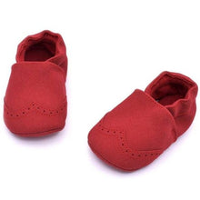 Load image into Gallery viewer, These are great soft sole red baby shoes for your first walker. The flexibility of these leather baby shoes makes it easy to crawl and walk. 
