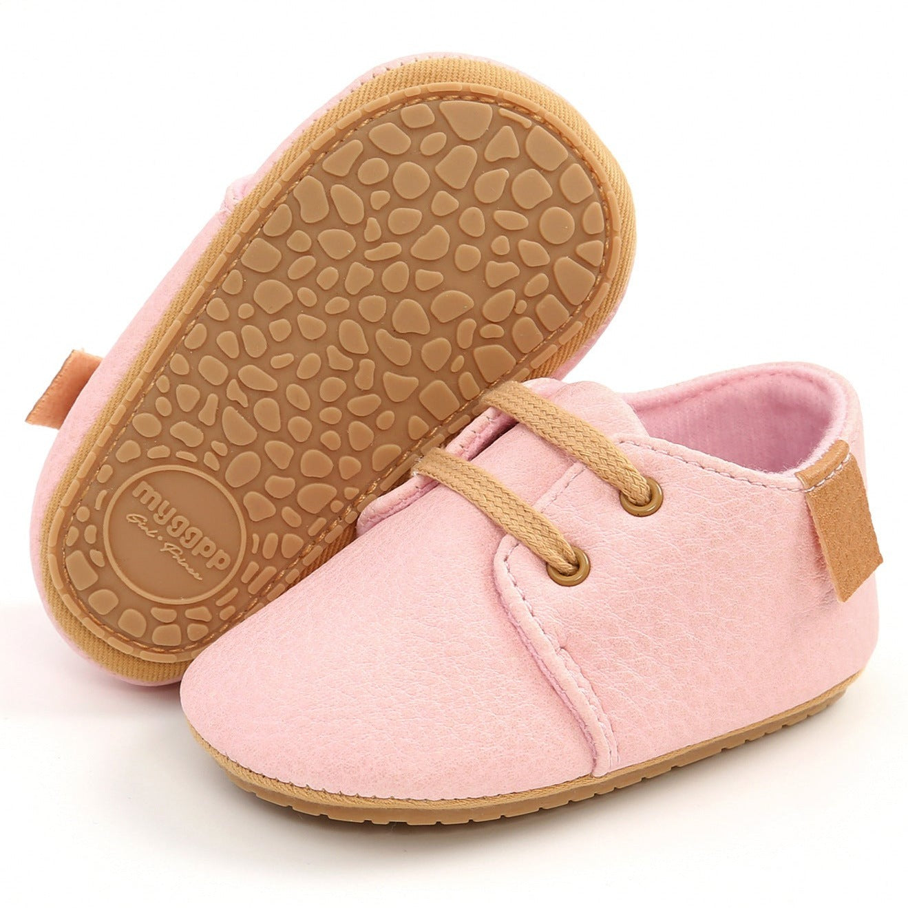 Rubber sole anti-slip first walkers leather pink shoes for baby and toddlers age Infant Newborn to 18 months.