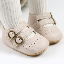 Load image into Gallery viewer, These old pink leather shoes are perfect for your first time crawler and walker. These soft sole shoes are for baby girls ages 0 to 18 months old girl. Free shipping.
