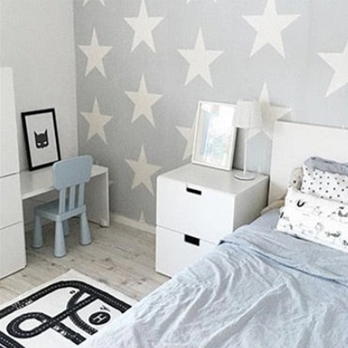 Cool star wall decals for your nursery or kid's bedroom. These stars come in grey, blue, pink, yellow, green, purple and green. Material: waterproof PVC. Easy to apply, remove, and reposition. View image with instructions on how to apply.
